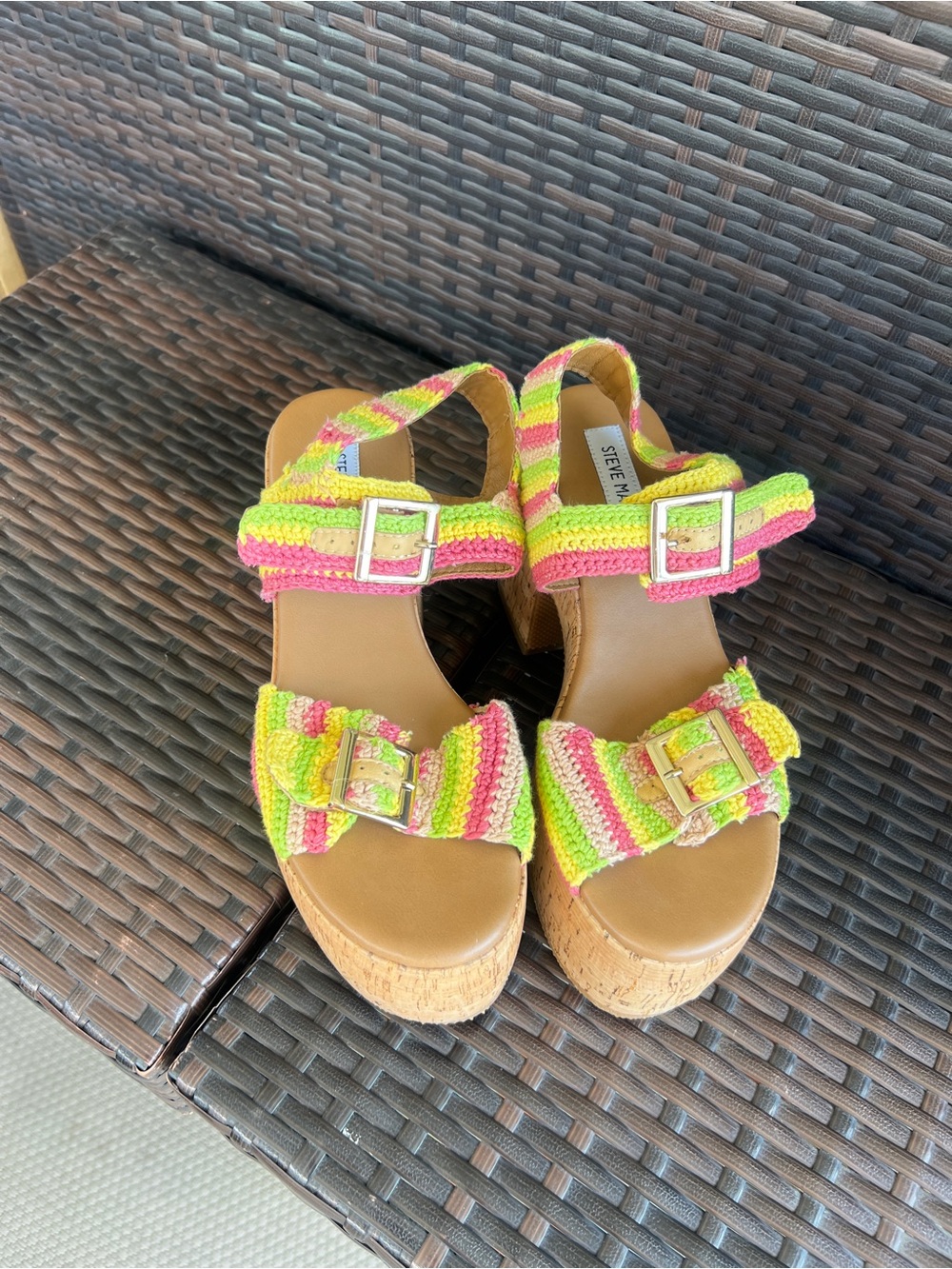 Steve Madden Women’s Crochet Striped Platform heels in Watermelon,Yellow & Green